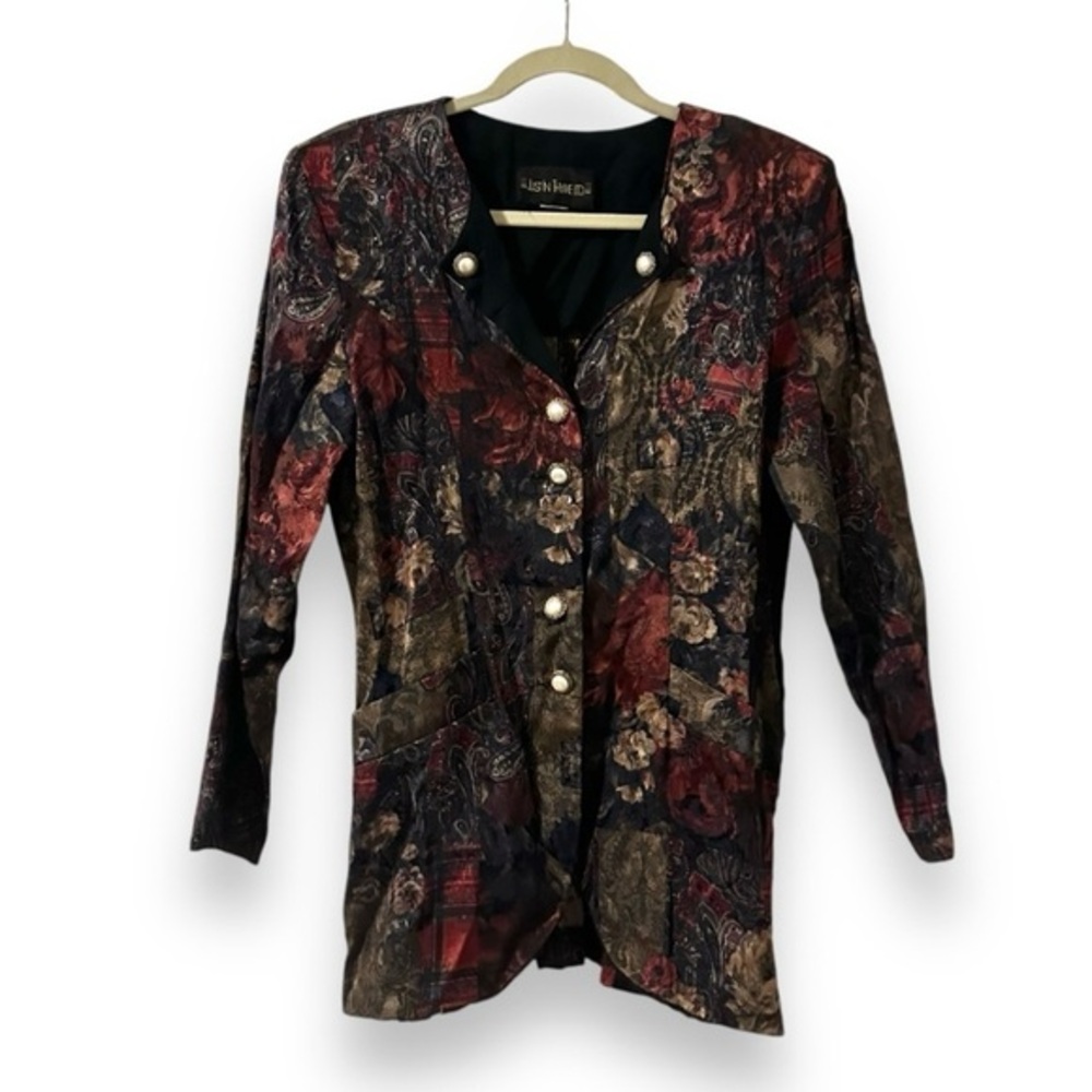 Vintage 80s Just In Thyme Floral Plaid Jacquard Multicolor Blazer Women’s Size 6